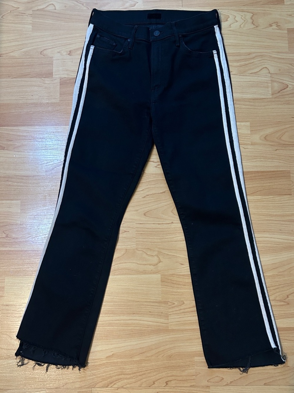 MOTHER Black Ankle Jeans with White Side Stripes